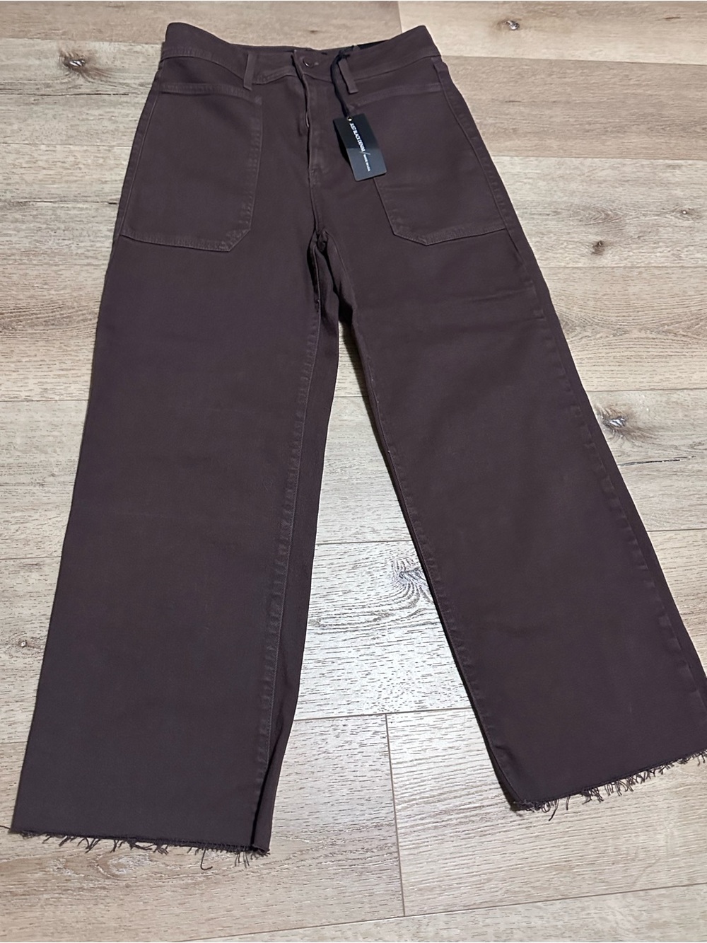 NWT Just Black Wide Leg Dark Brown Raw Hem Pants